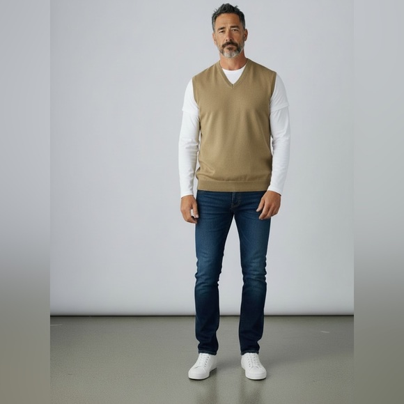 Vintage Pringle of Scotland Wool Sweater Vest Tan Size Large V-Neck